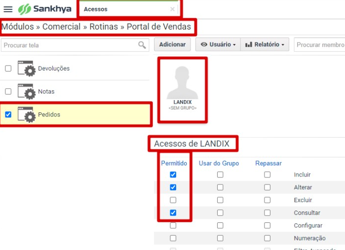 Permissões de Pedidos
